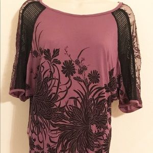 Free People purple black floral lace blouse